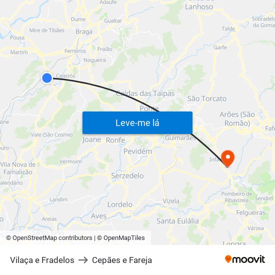Vilaça e Fradelos to Cepães e Fareja map