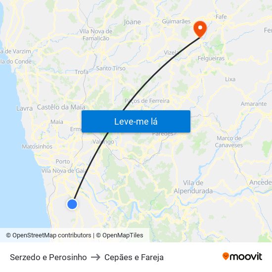 Serzedo e Perosinho to Cepães e Fareja map