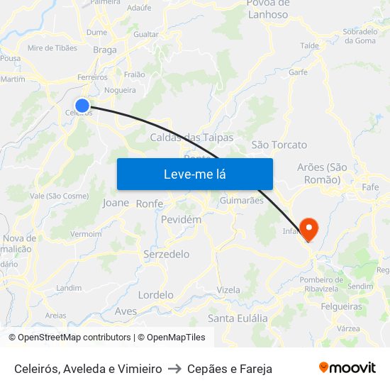 Celeirós, Aveleda e Vimieiro to Cepães e Fareja map