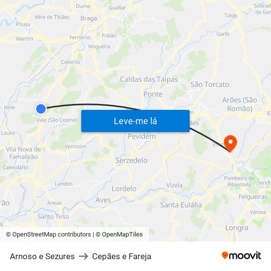 Arnoso e Sezures to Cepães e Fareja map