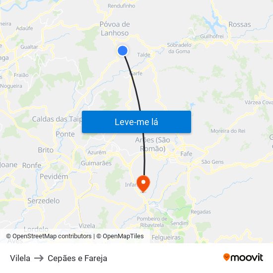 Vilela to Cepães e Fareja map