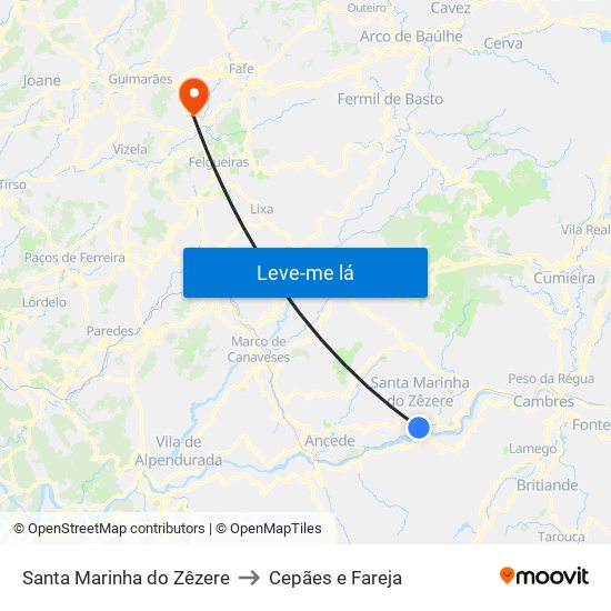 Santa Marinha do Zêzere to Cepães e Fareja map