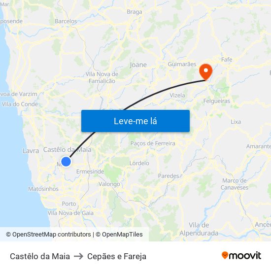 Castêlo da Maia to Cepães e Fareja map