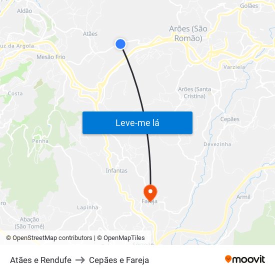 Atães e Rendufe to Cepães e Fareja map