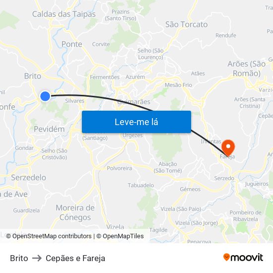 Brito to Cepães e Fareja map