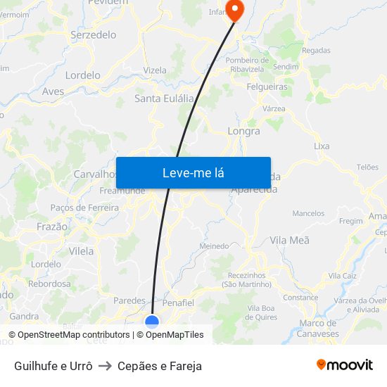 Guilhufe e Urrô to Cepães e Fareja map