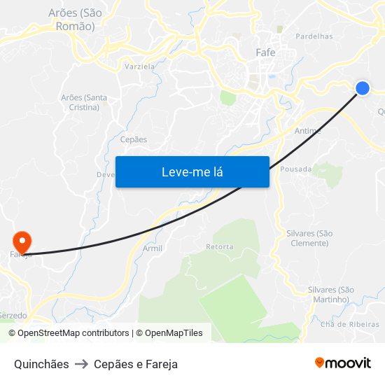 Quinchães to Cepães e Fareja map