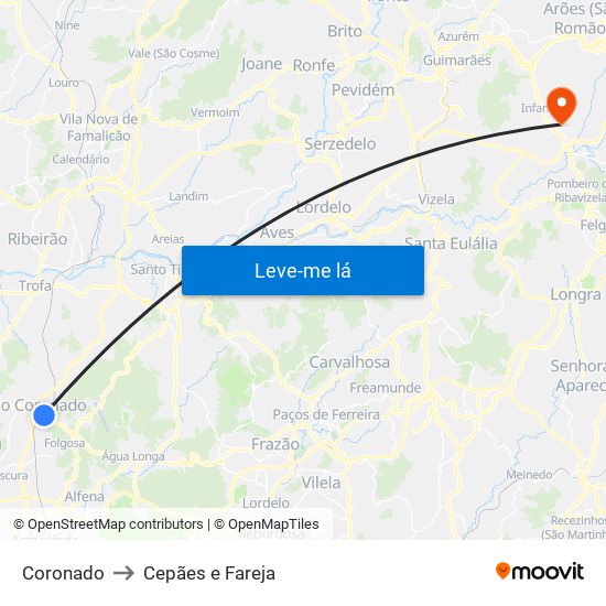 Coronado to Cepães e Fareja map