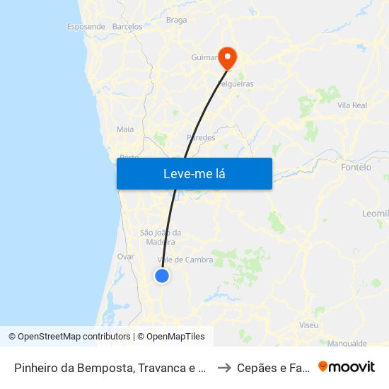 Pinheiro da Bemposta, Travanca e Palmaz to Cepães e Fareja map