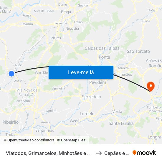 Viatodos, Grimancelos, Minhotães e Monte de Fralães to Cepães e Fareja map