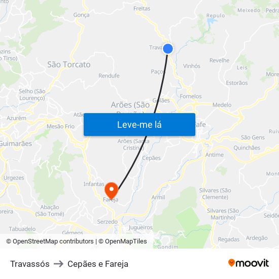 Travassós to Cepães e Fareja map