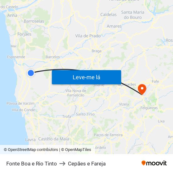 Fonte Boa e Rio Tinto to Cepães e Fareja map