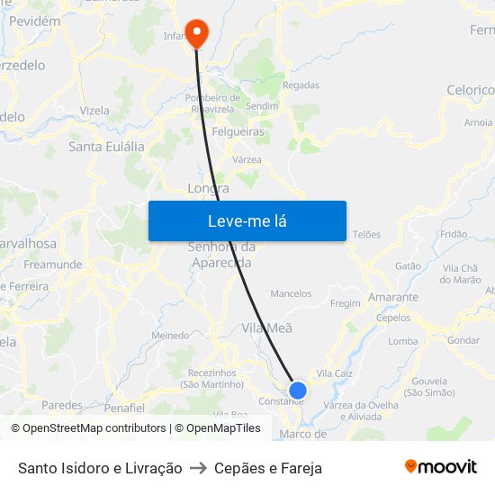 Santo Isidoro e Livração to Cepães e Fareja map