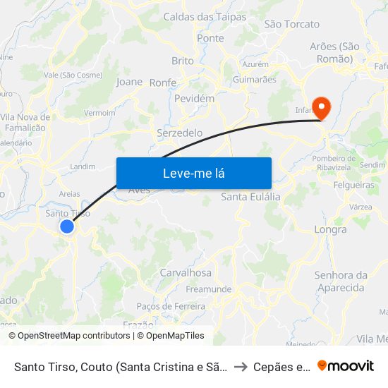 Santo Tirso, Couto (Santa Cristina e São Miguel) e Burgães to Cepães e Fareja map