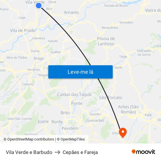 Vila Verde e Barbudo to Cepães e Fareja map