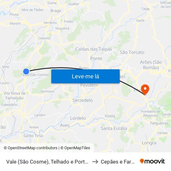 Vale (São Cosme), Telhado e Portela to Cepães e Fareja map