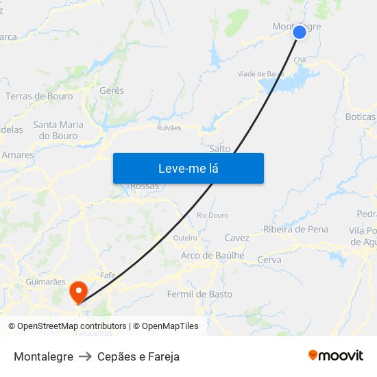 Montalegre to Cepães e Fareja map