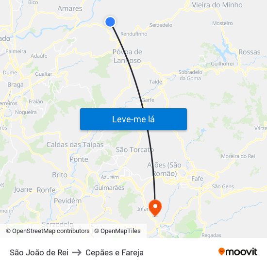 São João de Rei to Cepães e Fareja map