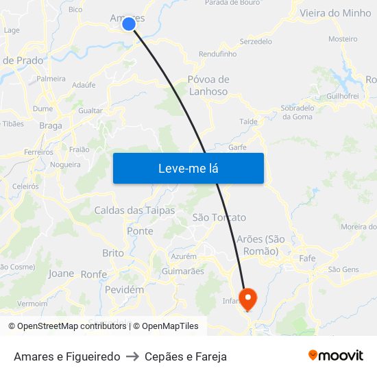 Amares e Figueiredo to Cepães e Fareja map