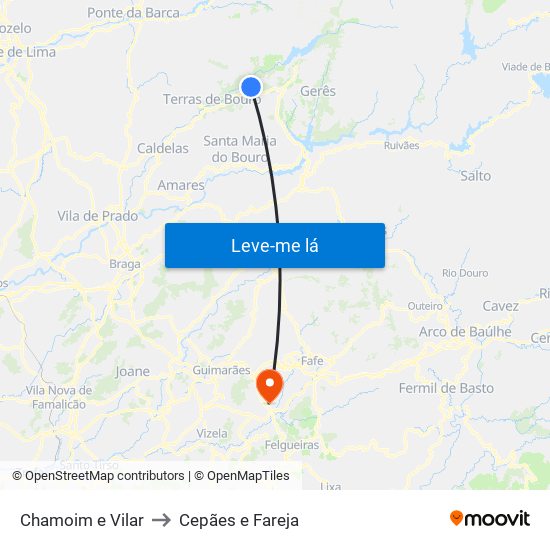 Chamoim e Vilar to Cepães e Fareja map