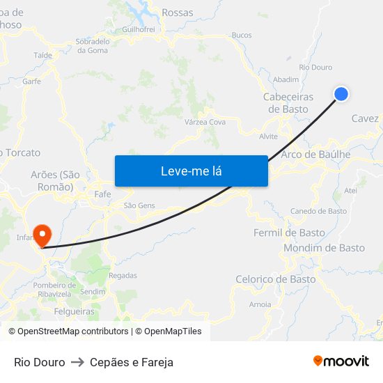Rio Douro to Cepães e Fareja map