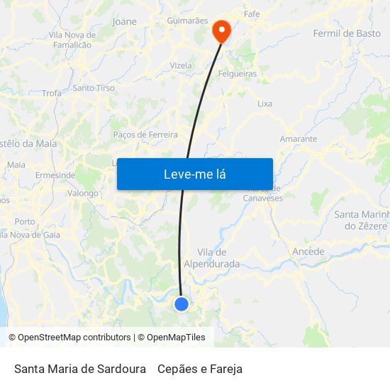 Santa Maria de Sardoura to Cepães e Fareja map