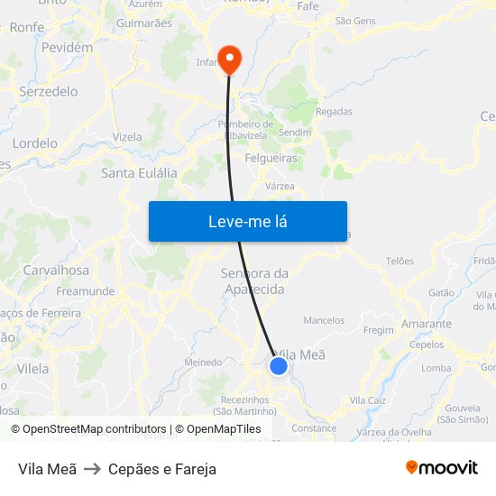 Vila Meã to Cepães e Fareja map