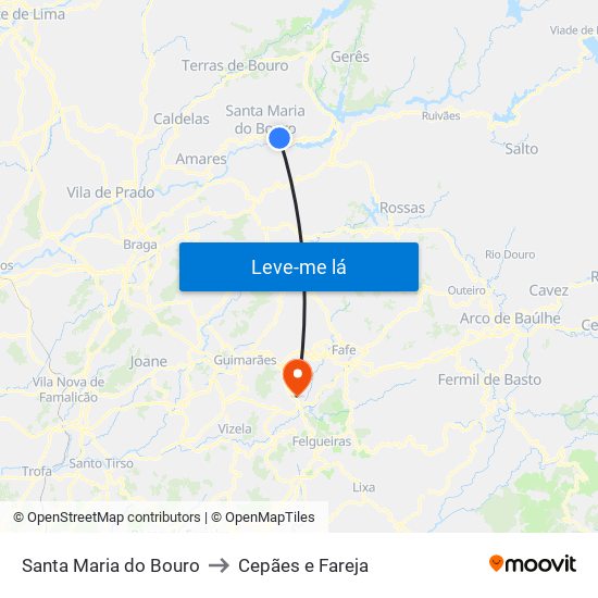 Santa Maria do Bouro to Cepães e Fareja map