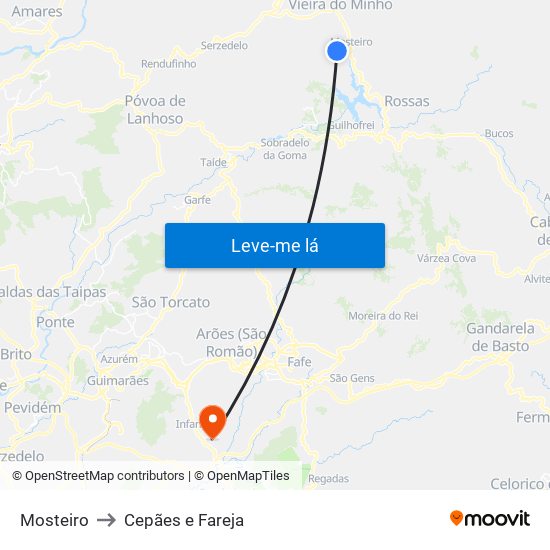 Mosteiro to Cepães e Fareja map