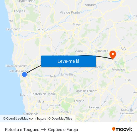 Retorta e Tougues to Cepães e Fareja map