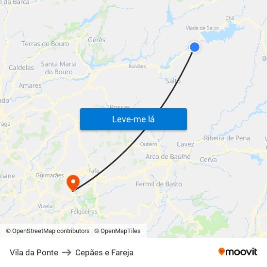 Vila da Ponte to Cepães e Fareja map