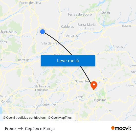 Freiriz to Cepães e Fareja map