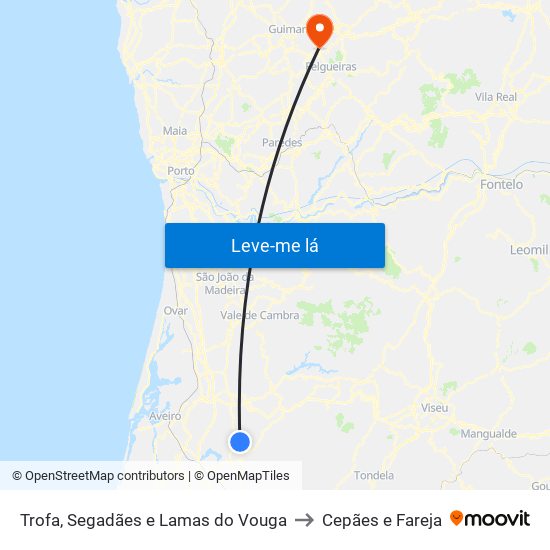 Trofa, Segadães e Lamas do Vouga to Cepães e Fareja map