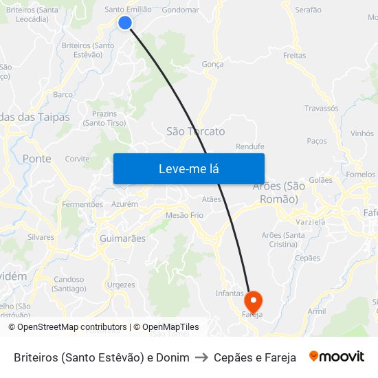 Briteiros (Santo Estêvão) e Donim to Cepães e Fareja map