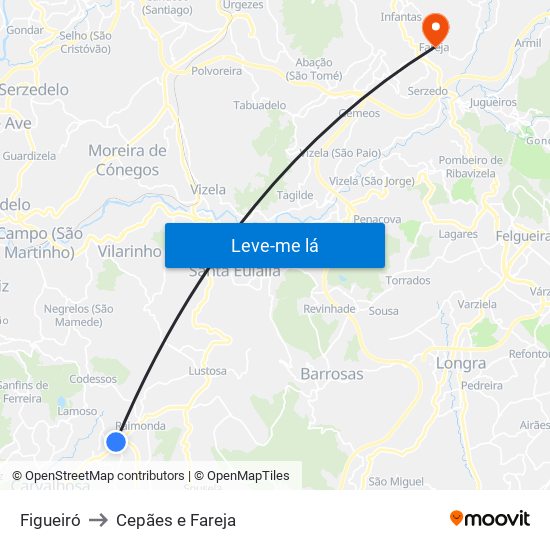 Figueiró to Cepães e Fareja map