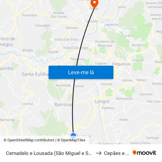 Cernadelo e Lousada (São Miguel e Santa Margarida) to Cepães e Fareja map