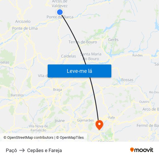 Paçô to Cepães e Fareja map