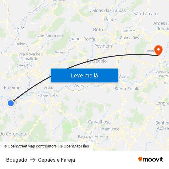 Bougado to Cepães e Fareja map