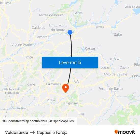 Valdosende to Cepães e Fareja map