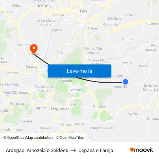 Ardegão, Arnozela e Seidões to Cepães e Fareja map