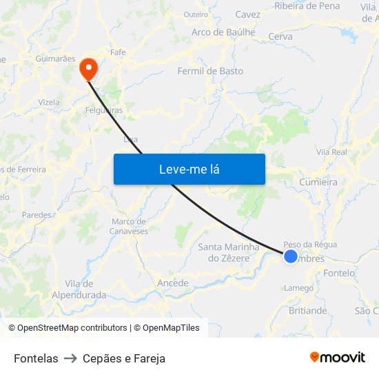 Fontelas to Cepães e Fareja map