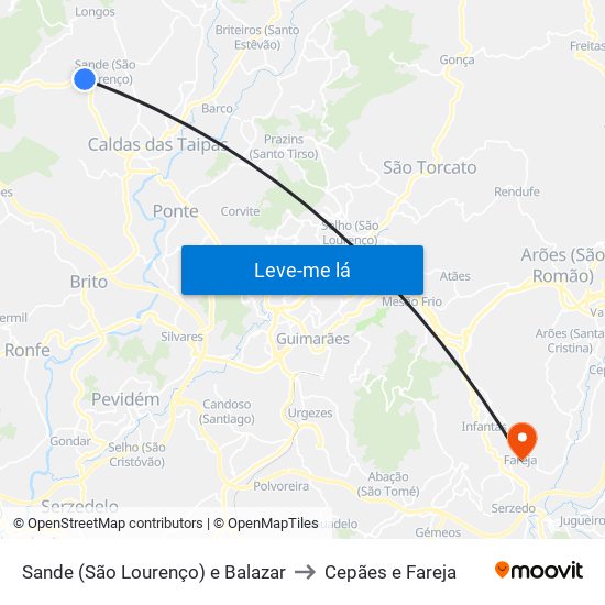 Sande (São Lourenço) e Balazar to Cepães e Fareja map