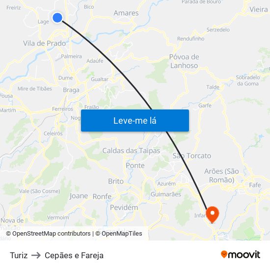 Turiz to Cepães e Fareja map