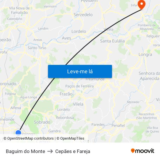 Baguim do Monte to Cepães e Fareja map