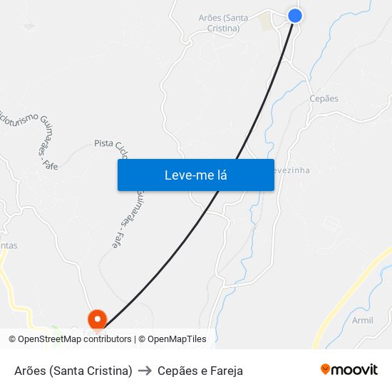 Arões (Santa Cristina) to Cepães e Fareja map