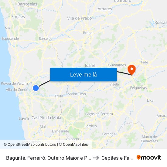 Bagunte, Ferreiró, Outeiro Maior e Parada to Cepães e Fareja map