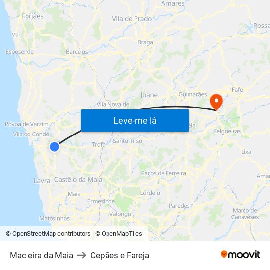 Macieira da Maia to Cepães e Fareja map