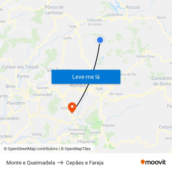 Monte e Queimadela to Cepães e Fareja map