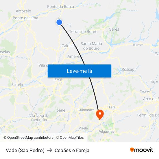 Vade (São Pedro) to Cepães e Fareja map