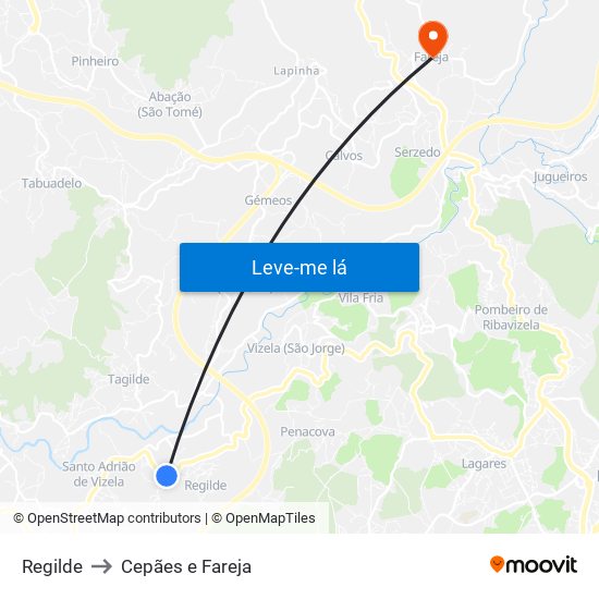 Regilde to Cepães e Fareja map